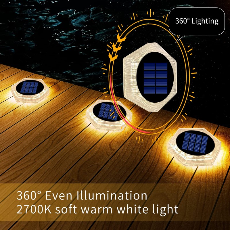 YiLaie Solar Deck Dock Lights Hexagon Warm White Step Lights