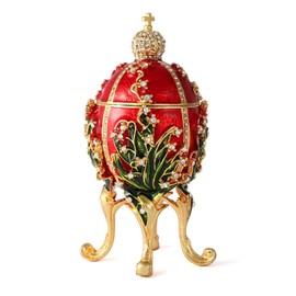 QIFU Vintage Hand Painted Faberge Egg Style Hinged Jewelry Trinket Box with Rich Enamel and Sparkling Rhinestones, Unique Gift for Home Decor, Decorative Ornament for Your Collection