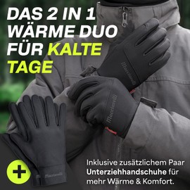 MACCIAVELLI® Men's Winter Cycling Gloves - 2-in-1 Set with Liner Gloves - Touchscreen Cycling Winter Gloves for Men & Women - Ideal Gloves for Cycling/MTB/Jogging