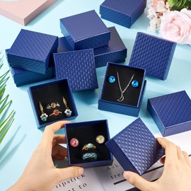 Spritewelry 12pcs Jewelry Gift Boxes Cardboard Small Gift Boxes Bulk 75x75x36mm Square Rhombus Textured Jewelry Storage Case for Necklace Ring Earring Bracelet Blue