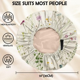 Zewurtuw Silk Feeling Satin Bonnet for Sleeping Reusable Double Layer Elastic Adjustable Hair Caps Cute Aesthetic Women Girls-Flowers