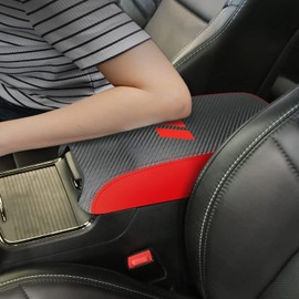 YOFAMO for Dodge Charger 2011-2023 Chrysler 300 2015-2022 Car Armrest Cover Center Console Pad Covers Scratch Resistance Box Cover Leather Protector Pad Decoration Accessories (Carbon Fiber+Red)