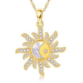 URONE Sun Necklace for Women Sterling Silver Gold Plated Sun Pendant Necklace Delicate Sun Celestial Jewellery Gifts for Women