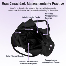 Yoga Maleta Deportiva Bolsa de Deporte Gym con Compartimento para Zapatos y Bosillo Impermeable, con Neceser y Funda para Zapatos, Bolsa de Viaje Impermeable Entrenamiento, Deporte, Yoga (Negro)