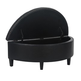 Homebeez 43" Half Moon Storage Ottoman Bench, Faux Leather End of Bed Storage Chest with Nailhead Trim for Entryway Living Room,Black