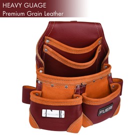 FUERI Leather Tools Pouch Carpenter Electrician Belt Storage Organizer 5 Pocket Small Bag for Professional Heavy Duty Construction Framers Tool Belts Pouches Bags – Maroon