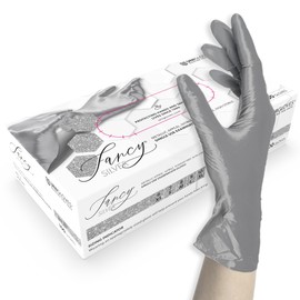 UNIGLOVES FANCY SILVER Nitrile Disposable Gloves, Multipurpose, Powder Free and Latex Free Disposable Gloves, Box of 100 Gloves, Silver, Size XS