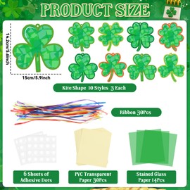 Lonfliness 32 Sets St. Patrick's Day Suncatchers Crafts Kit DIY Shamrock Stained Glass Effect Paper Lucky Clover Craft for Home Classroom Decor Kid St. Patrick’s Gifts Creative Art Projects Activity