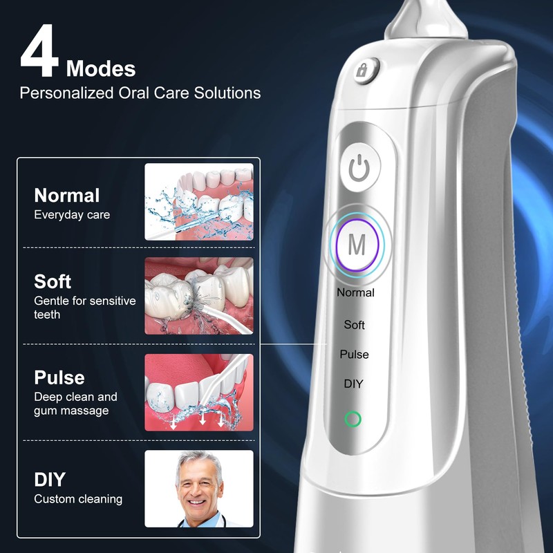 Water Flosser Pick for Teeth: 4 Modes Cordless Portable Water