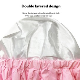Amamba Shower Caps,100% Real Satin Lined Shower Cap,Extra Large Shower Cap for Women Reusable Waterproof,Adjustable Size&Long Hair Bath Caps（Pink）