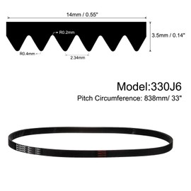 sourcing map 2pcs 330J6 PJ V-Ribbed Belt 6 Ribs 33" Length x 0.55" Width x 0.14" Height, EPDM Rubber Poly V Belt, Multi Wedge Micro V Belt