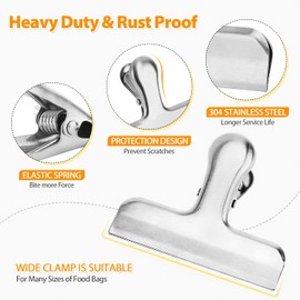 Pack of 8 Bag Clips, Stainless Steel and Heavy Duty Metal Bag Clip,Tightly Seals Chip, Coffee, Bread or Cereal Bags to Keep Food Fresh, for Home, Kitchen, Office, Pantry, Camping (Silver)
