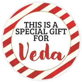 This is a Gift for Veda - Circle Sticker Decal 3 Inch - Candy Cane Merry Christmas Gift Tag Present Tree Holiday Custom Name Santa Claus