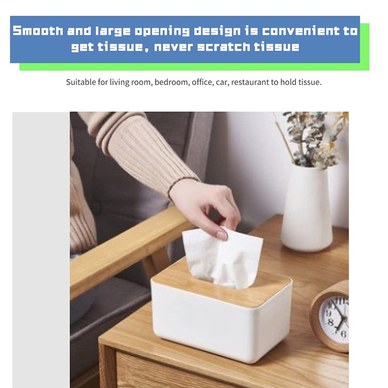 Napkin Case, Removable Bamboo/Wood Cover Plastic Tissue Box Holder Storage