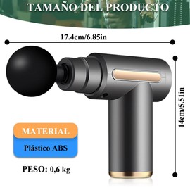 Pistola de Masaje Muscular Portátil con 4 Cabezas - 24W Maquina Masajeadora de 6 Velocidades Ajustables, Masaje Profesional Para Musculos, Intercambiable 4 Cabezas, Carga USB, 1800mAh, 45dB, Gris