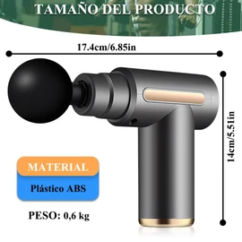 Pistola de Masaje Muscular Portátil con 4 Cabezas - 24W Maquina Masajeadora de 6 Velocidades Ajustables, Masaje Profesional Para Musculos, Intercambiable 4 Cabezas, Carga USB, 1800mAh, 45dB, Gris