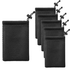 ANMOO 6Pcs Nylon Mesh Drawstring Bags, 5 x 3.5inch Small Pouch String Bag for Mini Stuff MP3 Charger Earphone Key, Pen Pencil Organizer for Lipstick Cosmetic Jewelry, Black