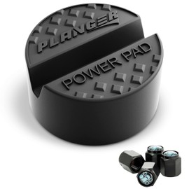 PLANGER® Car Jack Rubber Pad, Power Pad + 4 Valve Caps, on Trolley Jack, Protects Cars and SUVs Thanks to its Shape and Rubber