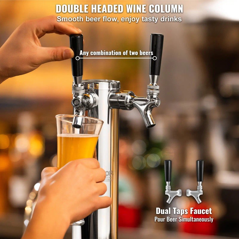 Dual Tap Stainless Steel Keg Beer Tower Dispenser with CGA320