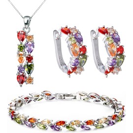 Set de Joyería para Mujer, Regalos para Mamá, Regalos para Mujer, Conjunto de Joyas de Aretes Pulsera Collar de Elementos de Mona Lisa de Diamantes Brillantes Multicolores
