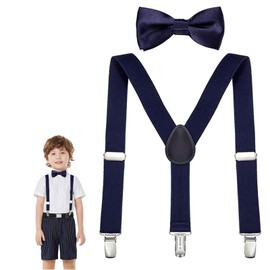 Butyeak Braces Bow Tie Set, Children's Y Adjustable Braces, Children's Bow Tie Set for Children, Children's Braces, Y Back, Adjustable Bow Tie and Braces in Set, Navy Blue, navy