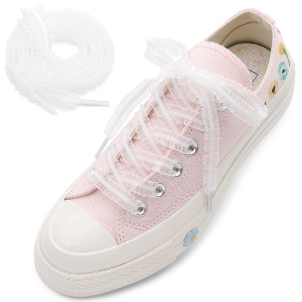 WEGOODZF Flat Tulle Shoe Laces: 2 Pairs 1.2CM Wide White