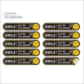 10 pieces Smile You're On Camera Stickers for Cars, 24 Hour Video Surveillance Sign small Sticker,5inx1in