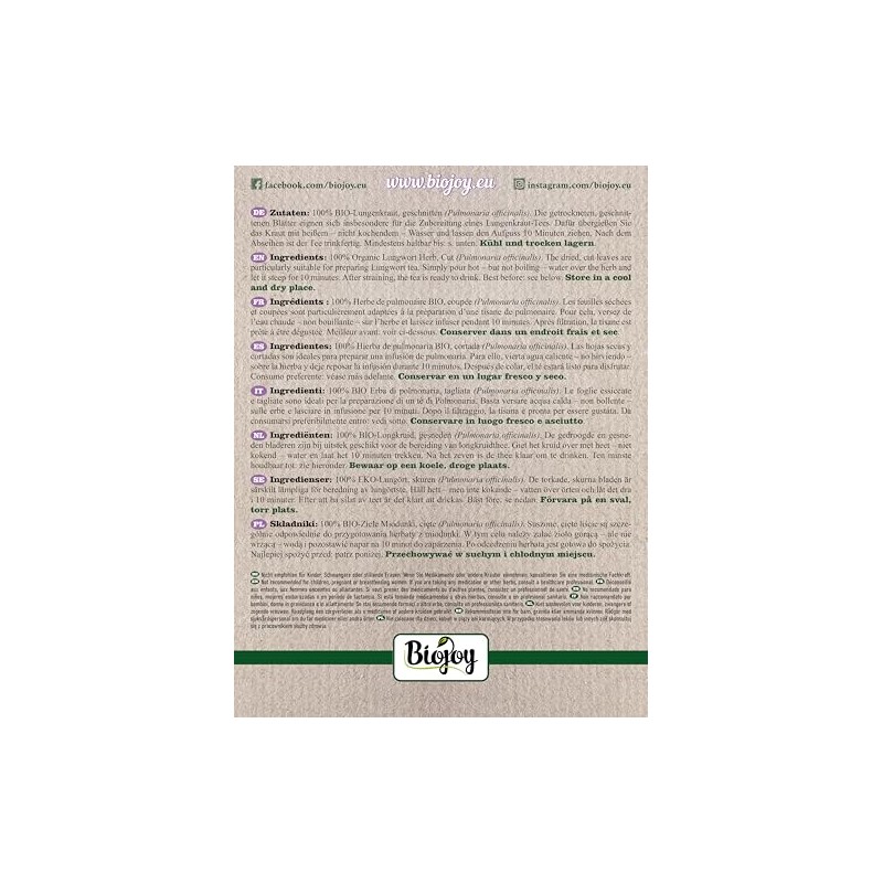 Biojoy Organic Lungwort Dried and Cut Lungwort Tea 100g |