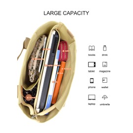 Women's Medium Handbag Canvas Satchel Tote Bag Shoulder Bag Shopper for Books Everyday Work, Khaki L