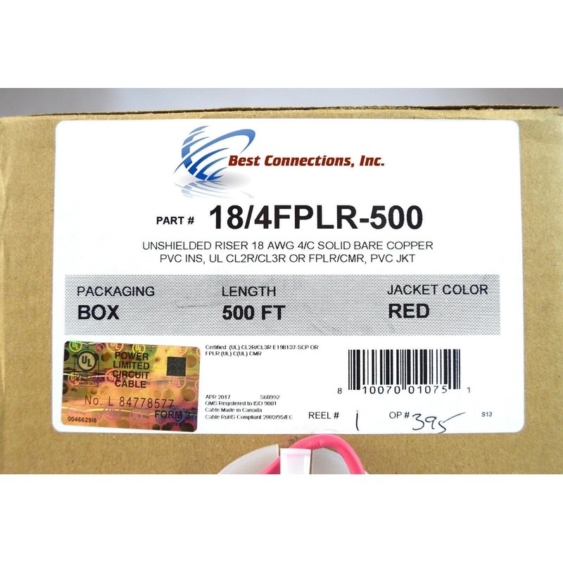 4C/18 AWG SOLID COPPER RED FIRE ALARM WIRE SECURITY CABLE