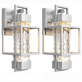 PARTPHONER Modern Outdoor Light Fixtures Dusk to Dawn Outdoor Lighting 2 Pack, 15" Exterior Wall Sconce Waterproof Outside Porch Light for House with Water Glass for Garage Doorway Silver