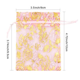 SumDirect 100pcs 3 1/2 x 4 7/10 inch Pink Rose Drawstring Organza Bags, Jewelry Favor Pouches for Gift Wedding Party Festival