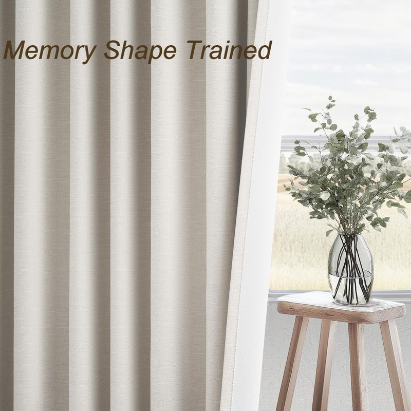 Topfinel Linen Blackout Curtains 96 Inch Long, Boho Farmhouse Ivory
