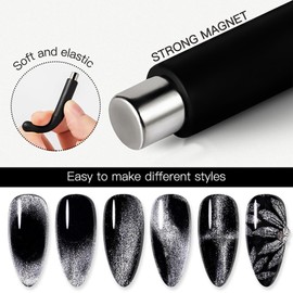 JCAKES 6pcs Cat Eye Magnet for Nails Magic Cylindrical Nail Polish Magnet Stick Gel Polish Magnetic Wand Manicure Design Tools for DIY Cat Eye Nail Art (6 Colors)