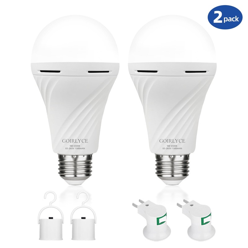 GOIRLYCE Emergency Rechargeable Light Bulbs, White Battery Operated Light Bulb