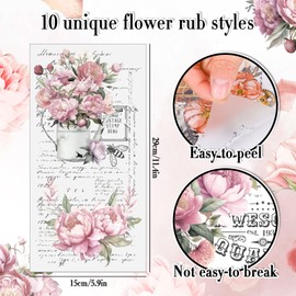 JarThenaAMCS 10 Sheets Peony Flower Rub on Transfers for Furniture and Crafts Vintage Floral Furniture Rub on Transfers Stickers Decal for Home Office DIY Art Craft Decor, 6 x 11.4 Inch