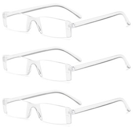 VEVESMUNDO Reading Glasses Men Women Modern Slim Transparent Rimless Eyeglasses (Reading Glasses 3 Packs, 1.5)