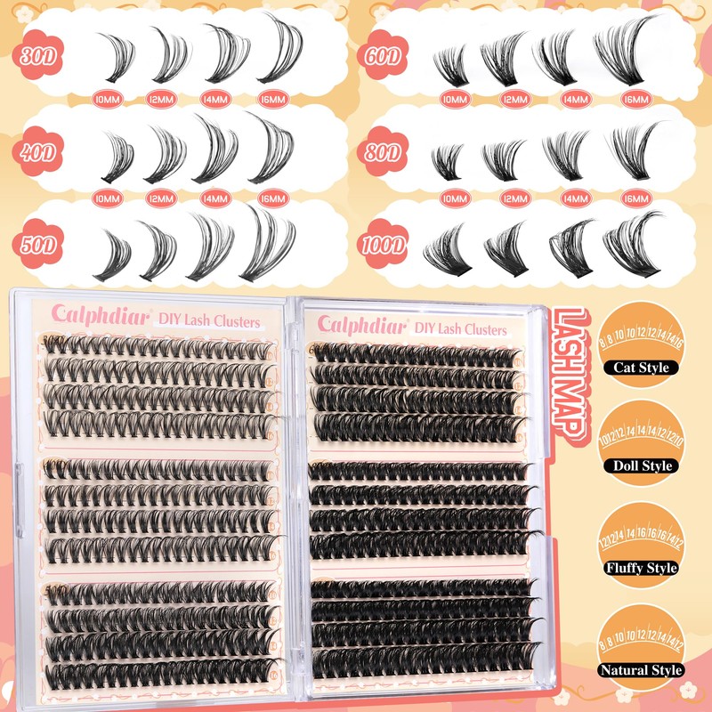 Calphdiar Wispy Cluster Lashes D Curl Individual Eyelashes Natural Lash