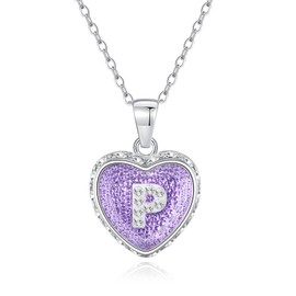 Ahiller Heart Initial Necklace,Crystal Diamond Letter Pendant,18+3" Adjustable Necklaces for Women Trendy Name Jewelry Purple （P-Heart Necklace-Purple）