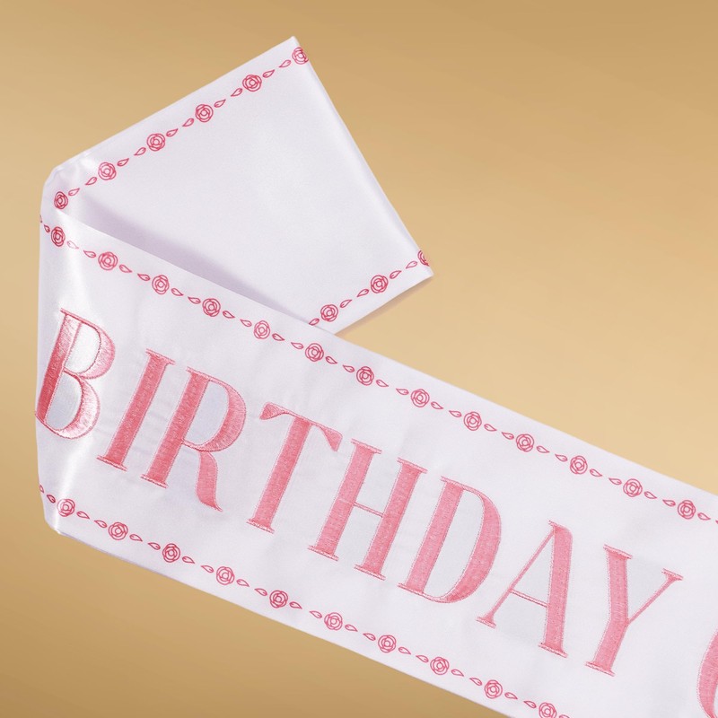 Party to Be Birthday Queen Sash White Embroidered Sash for
