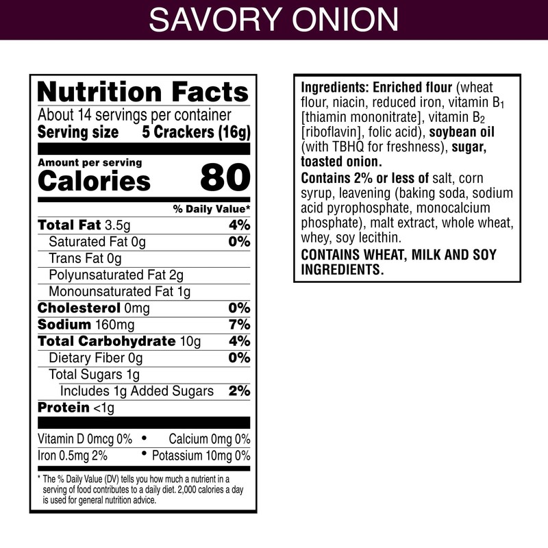 Toasteds Crackers, Party Snacks, Lunch Snacks, Savory Onion, 8oz Box