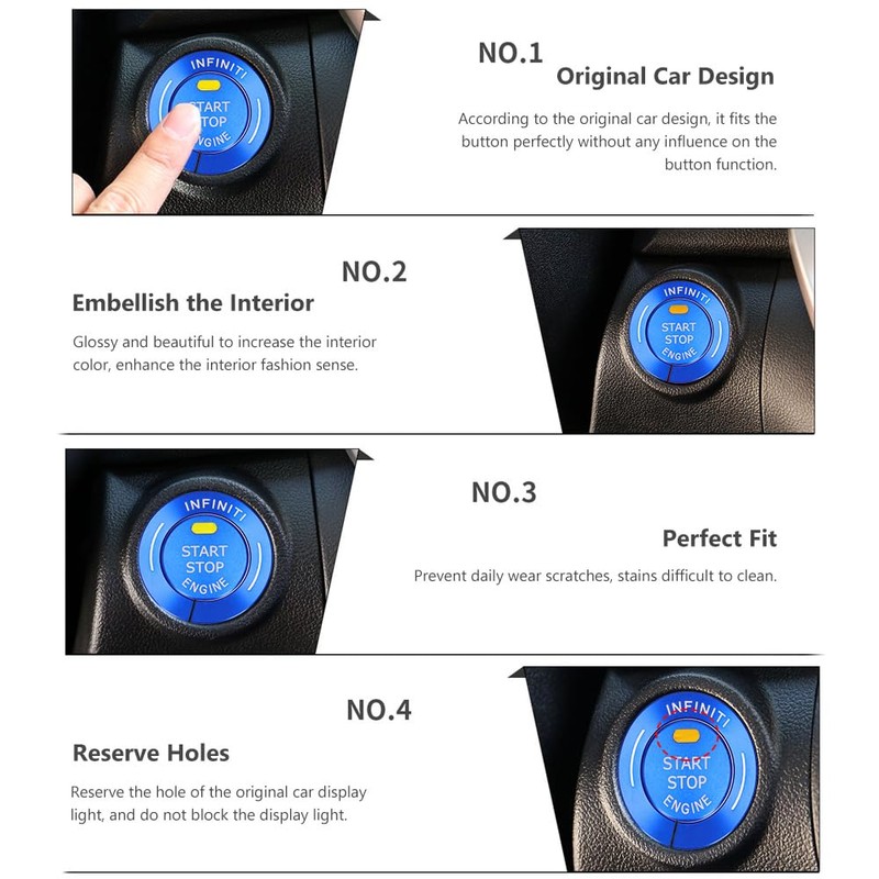 Engine Start Push Button Cover Trim,2pcs Engine Start Stop Button