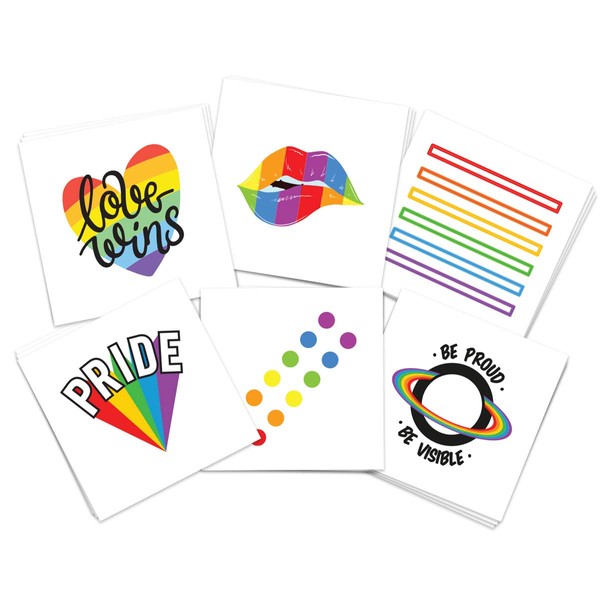 FashionTats Modern Pride Temporary Tattoos | Pack of 18 Tattoos | Modern Pride Lips, Hearts & Equality Signs for Parades & Festivals | Skin Safe | MADE IN THE USA