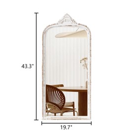 Sintosin Vintage Arched Long Mirrors for Wall 20 X 44 Inches, Hanging Distressed White Large Wooden Arendahl Antique Wall Mirrors, Baroque Wall-Mounted Arch Mirrors for Living Room Dining Room Foyer