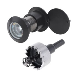 HOJLKLD Door Viewer Peephole, Solid Brass 220-degree Peephole with 1-1/10" Drill Bit for 1-21/32" to 2-1/8" Doors, Peep Holes with Privacy Cover (Black)