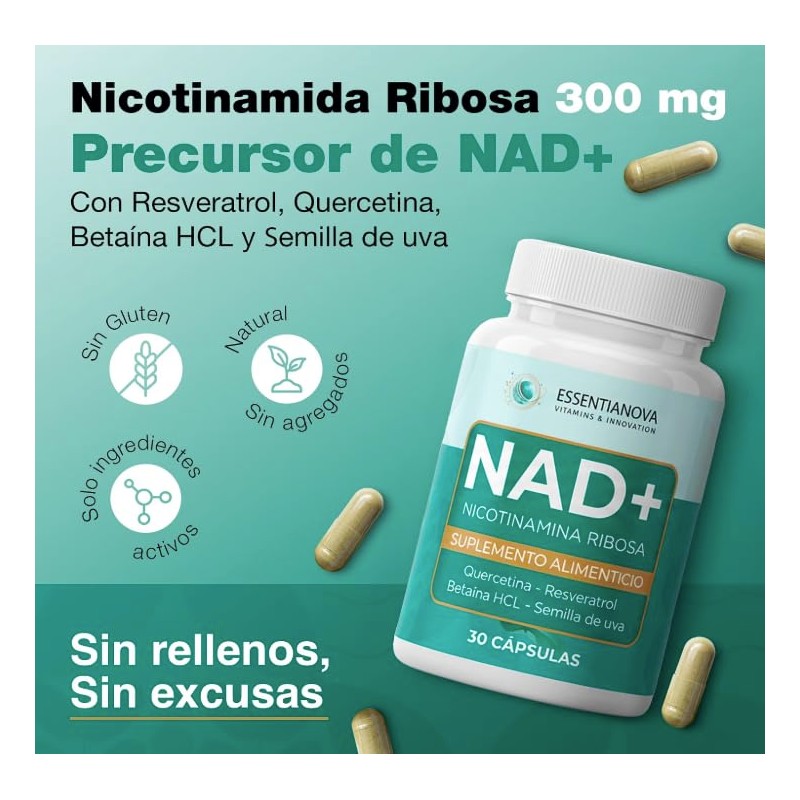 NAD+ Resveratrol Nicotinamida Ribosa 300mg Kit 2 Frascos