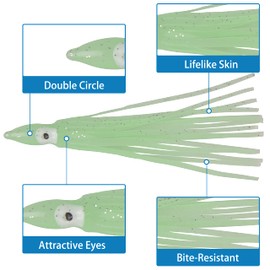 Octopus Squid Skirts Soft Plastic Fishing Lures Luminous, 50Pcs Octopus Lures Trolling Lure Skirts Glow Saltwater Soft Fishing Lures Set for Bass Salmon Trout 7cm 9cm 11cm