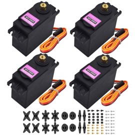 HTLNUZD 4Pack MG996R Analog Servo 55g Metal Gear Torque Digital Servo Motor,180/360 Degree for Futaba Sanwa GWS JR RC Helicopter Car Boat Robot DIY Project (4Pack 180° MG996R Servo Motor)