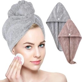 BONKEEY Toalla para Cabello Turban Microfibra Baño, Secador Quick Magic, Absorbente Super Turbante, Envoltura de Toalla de Secado rápido para el Cabello, Gorro para Cabello Seco,(2 Pcs Rosa/Púrpura)