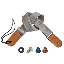 Farcaya Ukulele Strap Soprano Concert Tenor Baritone Banjo Mandolin Cotton Linen Leather Ends Uke Musical Instrument Accessories Picks Lock Button Screw (Light Brown)